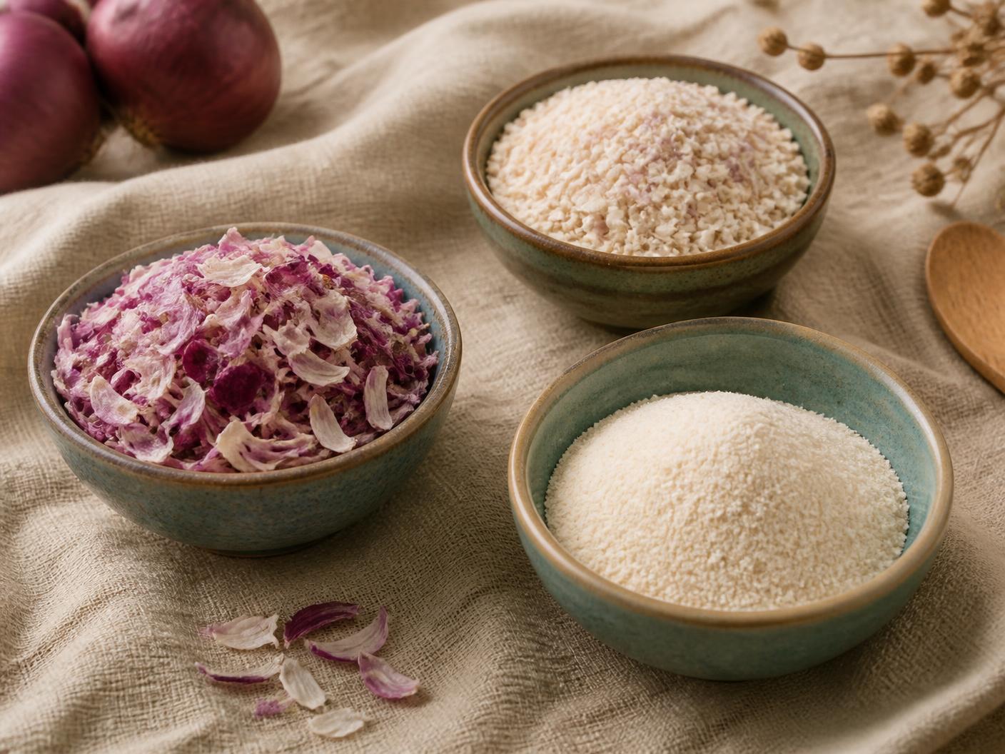 Dehydrated flakes, granules and powder