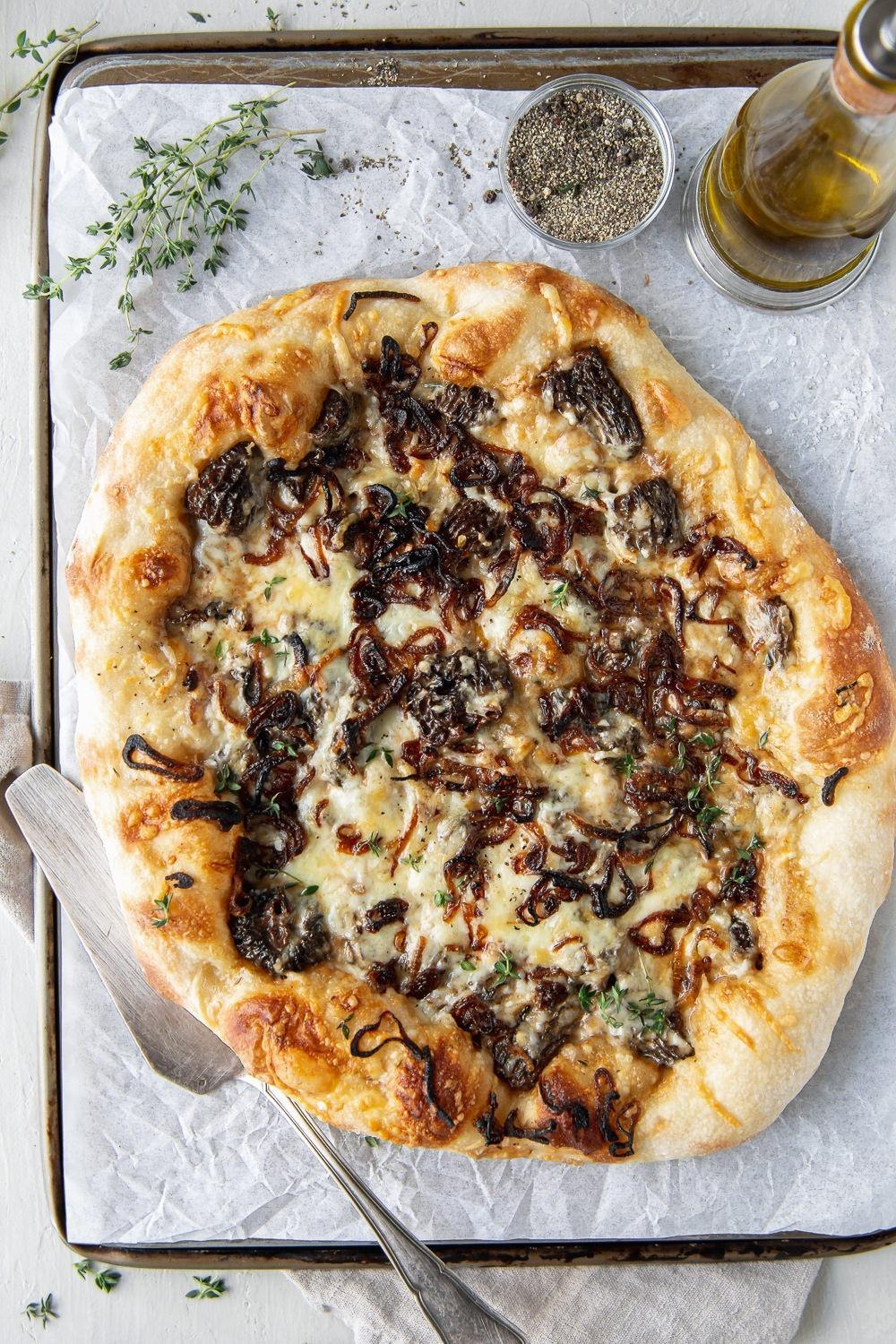 morel-pizza-with-fontina-and-fried-shallots