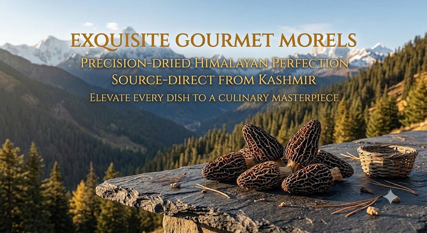 Exquisite gourmet morels — precision-dried Himalayan morels, source-direct from Kashmir